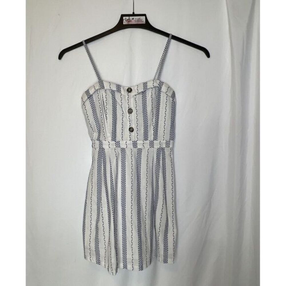 Sweet Wanderer White w/ Blue Striped Print Strappy Lined Sundress -Size‎ Small